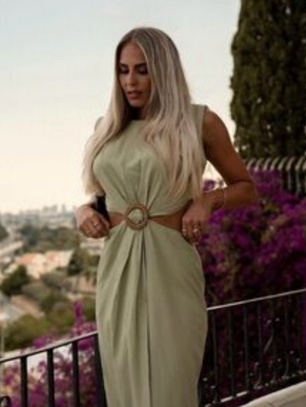 Zara Sage Green Sleeveless Maxi Dress with Ring Cutout SZ M